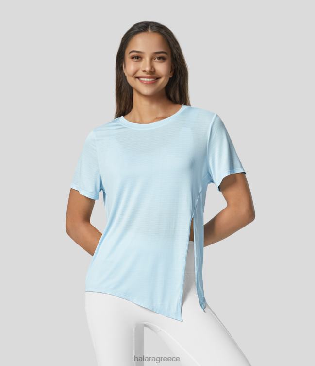 διάφανο κοντομάνικο ασύμμετρο σχιστό στρίφωμα ζακάρ casual αθλητικό τοπ γυναίκες Halara 4TH821840 ενεργά ρούχα τσουλήθρα αλμυρού νερού