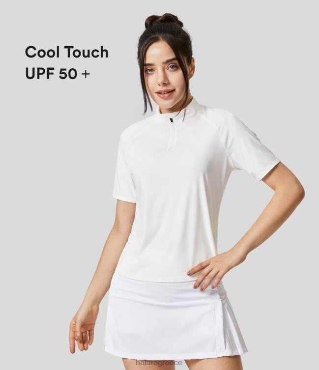 σταντ γιακά μισό φερμουάρ μανίκι ρεγκλάν cool αφή αθλητικό μπλουζάκι γκολφ γυναίκες Halara 4TH821894 ενεργά ρούχα άσπρο