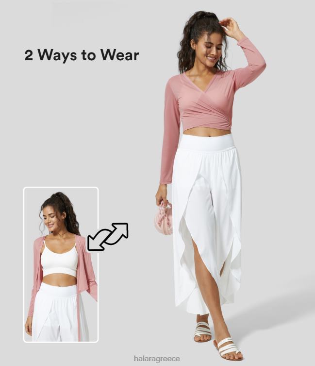 διαφανής λαιμόκοψη με μακρυμάνικο δέσιμο στην πλάτη cropped αθλητικό τοπ με πλέγμα γιόγκα γυναίκες Halara 4TH821925 ενεργά ρούχα ώριμο τριαντάφυλλο