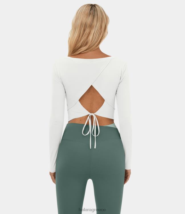 μακρυμάνικο εξώπλατο κομμένο δέσιμο στην πλάτη cropped barre αθλητικό τοπ χορού μπαλέτου γυναίκες Halara 4TH821801 ενεργά ρούχα άσπρο