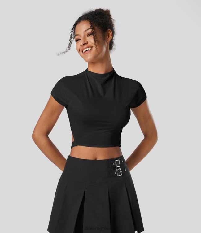 κοντό μανίκι ρυθμιζόμενη πόρπη cropped fast dry dance αθλητικό τοπ γυναίκες Halara 4TH821826 ενεργά ρούχα μαύρος