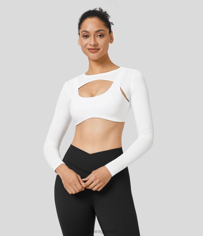 crossover cropped τένις ανασηκώνοντας τους ώμους αθλητικά επάνω-εμπρός και πίσω φοριέται γυναίκες Halara 4TH821823 ενεργά ρούχα άσπρο