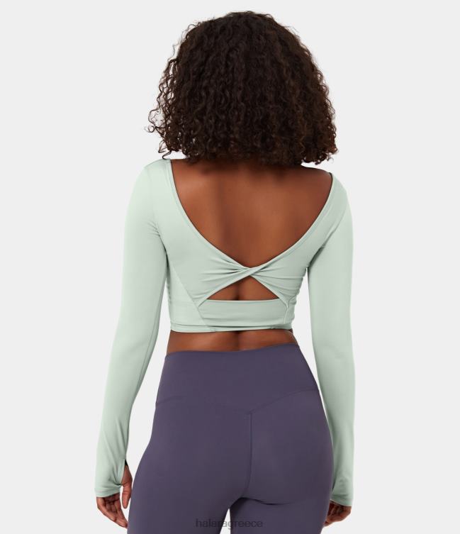 softlyzero αέρινο και λαιμό εξώπλατο κομμένο στριφτό τρύπα αντίχειρα κομμένο δροσερό άγγιγμα αθλητικό μπλουζάκι γιόγκα γυναίκες Halara 4TH821850 ενεργά ρούχα πιο ωραίος νεφρίτης