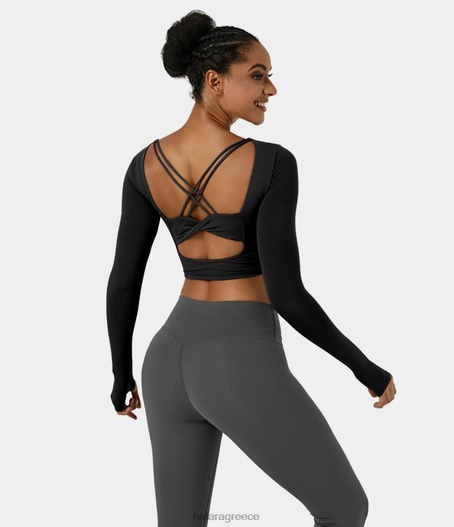 softlyzero βελούδινη τρύπα για τον αντίχειρα χωρίς πλάτη σταυρωτή κομμένη κομμένη αθλητική μπλούζα γυναίκες Halara 4TH821895 ενεργά ρούχα μαύρος