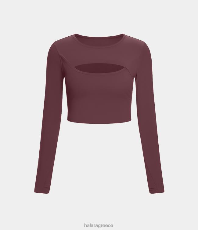 softlyzero βελούδινη τρύπα για τον αντίχειρα με μακριά μανίκια κομμένη κομμένη αθλητική μπλούζα χορού γυναίκες Halara 4TH821897 ενεργά ρούχα κόκκινο μαόνι