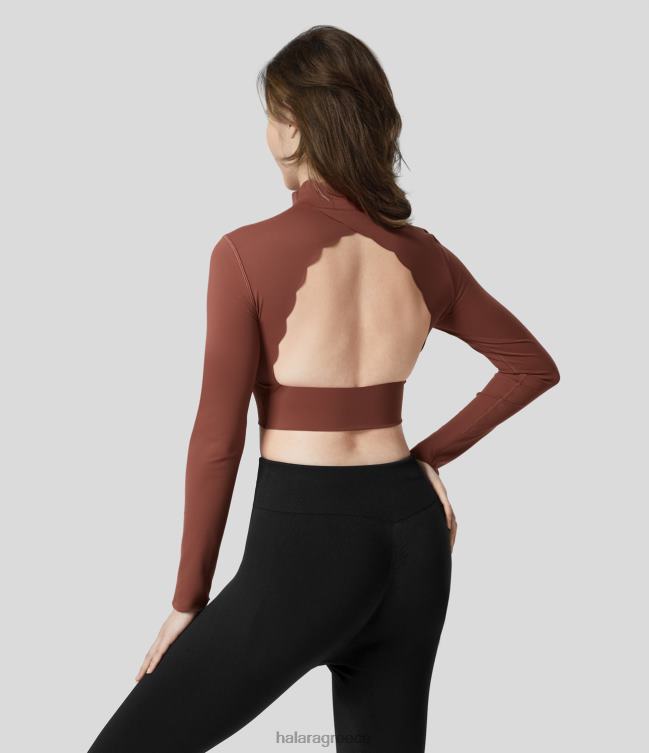 softlyzero βελούδινο εξώπλατο κομμένο σταντ γιακάς με μακρύ μανίκι χτένι κομμένο αθλητικό μπλουζάκι γιόγκα γυναίκες Halara 4TH821910 ενεργά ρούχα σεκόγια