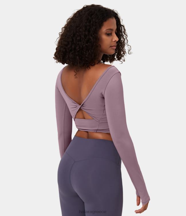 softlyzero αέρινο και λαιμό εξώπλατο κομμένο στριφτό τρύπα αντίχειρα κομμένο δροσερό άγγιγμα αθλητικό μπλουζάκι γιόγκα γυναίκες Halara 4TH821913 ενεργά ρούχα σαμπούκου