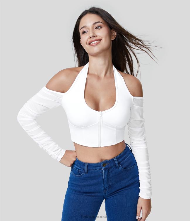 softlyzero αέρινο καπίστρι χωρίς πλάτη με φερμουάρ, δίχτυ αντίθεσης, κομμένο με κομψή δροσερή αφή casual αθλητική μπλούζα γυναίκες Halara 4TH821905 ενεργά ρούχα άσπρο