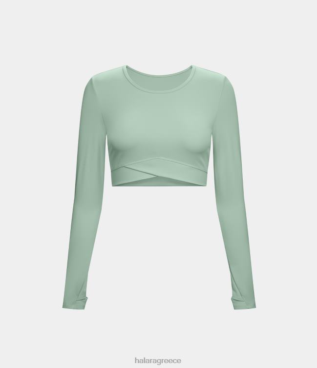 softlyzero βελούδινη τρύπα αντίχειρα crossover στρίφωμα cropped αθλητικό μπλουζάκι γιόγκα γυναίκες Halara 4TH821865 ενεργά ρούχα λεπτό πράσινο