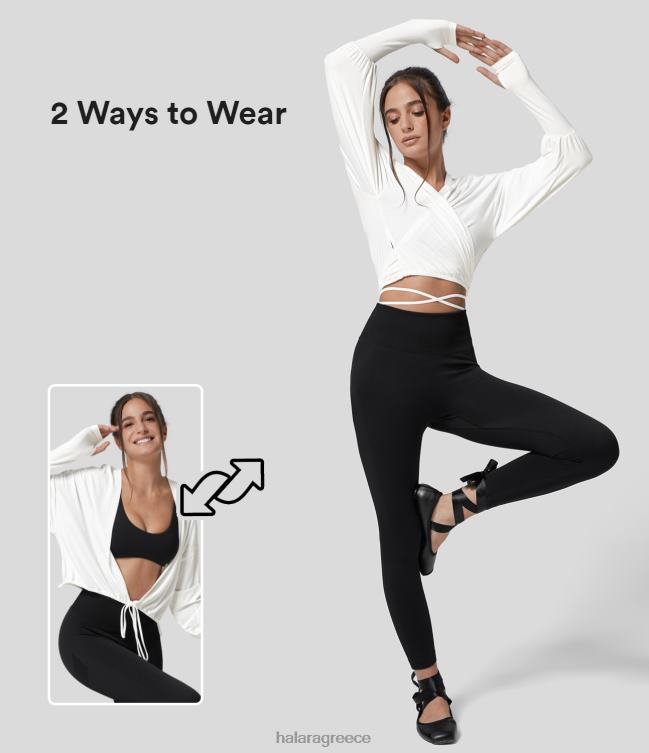 v με τυλιγμένο λαιμό τρύπα για τον αντίχειρα με κορδόνι casual αθλητικό τοπ γυναίκες Halara 4TH821816 ενεργά ρούχα άσπρο