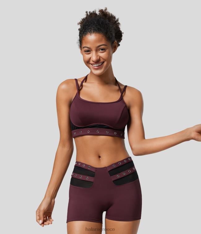 softlyzero αέρινο καπίστρι χαμηλής στήριξης χωρίς πλάτη δίχτυ αντίθεσης, κοψί, κομμένο αθλητικό σουτιέν με δροσερό άγγιγμα γυναίκες Halara 4TH821596 ενεργά ρούχα κόκκινο μούρο