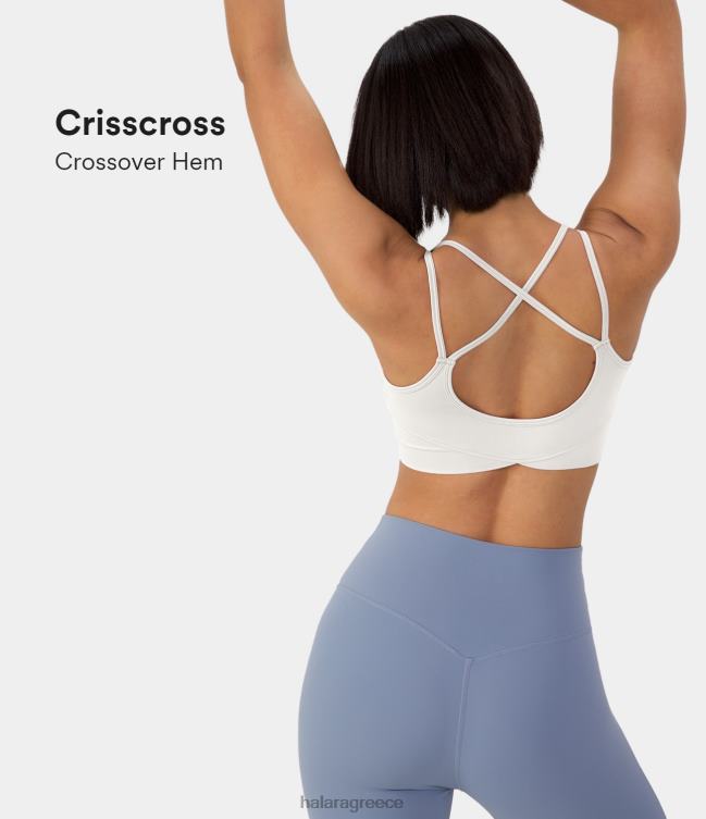 softlyzero βελούδινο χαμηλή στήριξη χωρίς πλάτη σταυρωτά λουριά σπαγγέτι crossover αθλητικό σουτιέν γυναίκες Halara 4TH821604 ενεργά ρούχα άσπρο