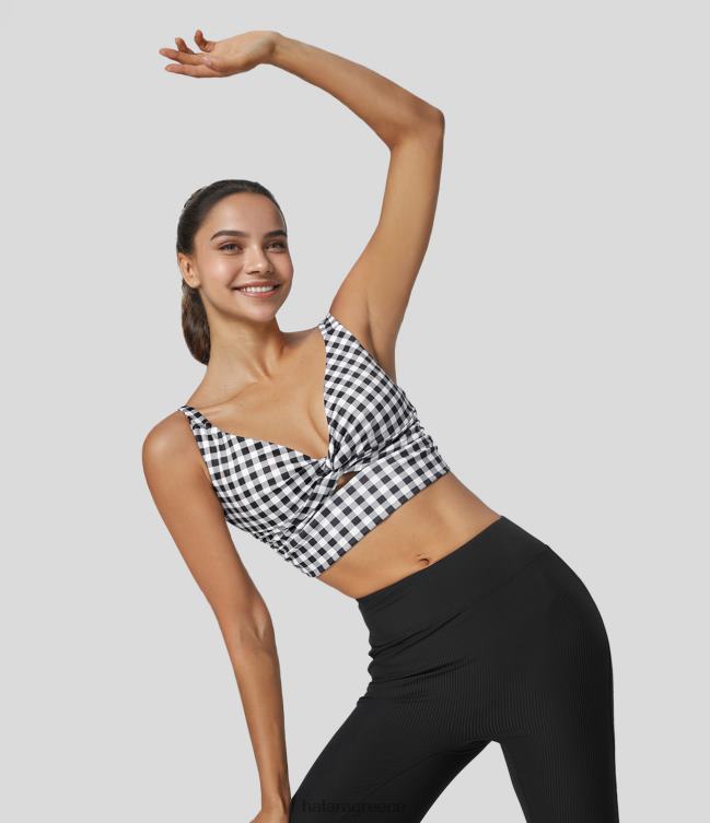 vintage καρό αθλητικό σουτιέν γιόγκα με χαμηλή στήριξη, στριφτό κομμένο εξώπλατο γυναίκες Halara 4TH821601 ενεργά ρούχα λευκό μαύρο καρό