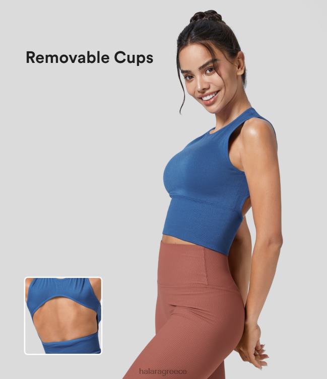 απρόσκοπτη ροή στρογγυλή λαιμόκοψη χωρίς μανίκια χωρίς πλάτη μασίφ φανελάκι γιόγκα γυναίκες Halara 4TH821710 ενεργά ρούχα αστέρι ζαφείρι