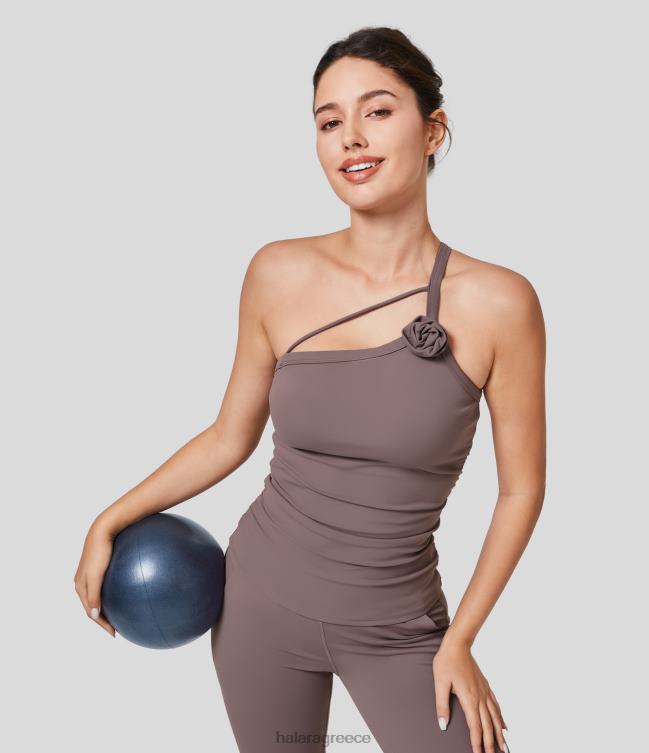 με έναν ώμο εξώπλατο ροζέτα από ροζέτα για γιόγκα γυναίκες Halara 4TH821731 ενεργά ρούχα βαθύ καφέ