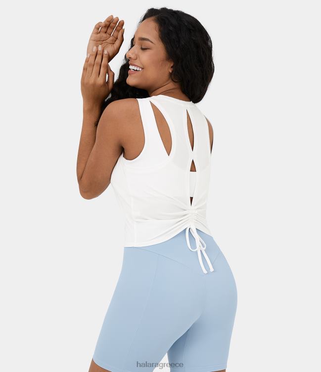 στρογγυλή λαιμόκοψη χωρίς πλάτη, κομμένο κορδόνι περίσφιξης, casual φανελάκι γυναίκες Halara 4TH821766 ενεργά ρούχα άσπρο