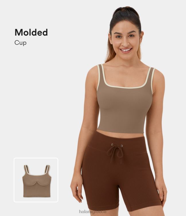 ριμπ πλεκτό μπλοκ χρώματος εξώπλατο cropped φανελάκι γιόγκα γυναίκες Halara 4TH821784 ενεργά ρούχα αμφορέας