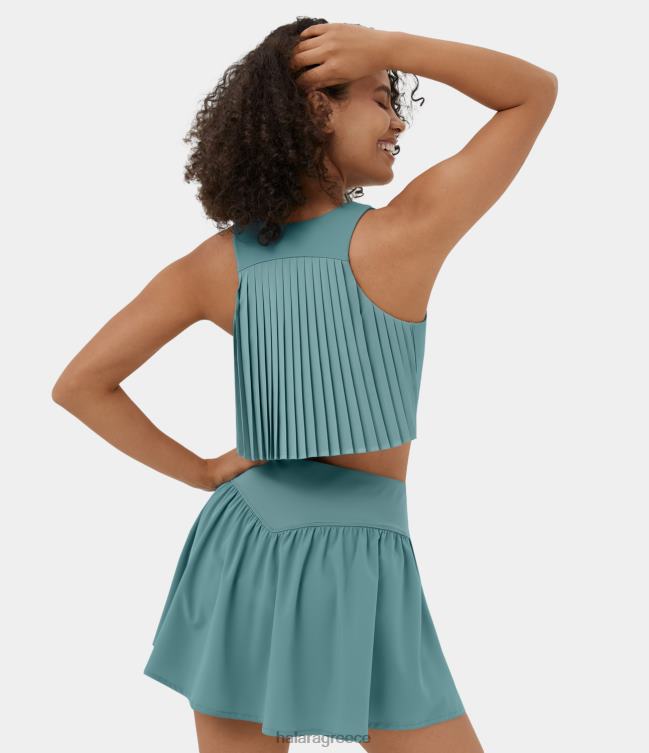 άνετο και κοντράστ λαιμού πτυχωτό cropped quick dry casual top tank γυναίκες Halara 4TH821752 ενεργά ρούχα αρκτικός