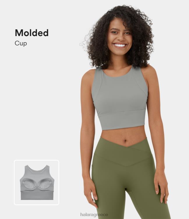 στρογγυλό λαιμό εξώπλατο racerback cropped φανελάκι γιόγκα γυναίκες Halara 4TH821783 ενεργά ρούχα φάντασμα γκρι