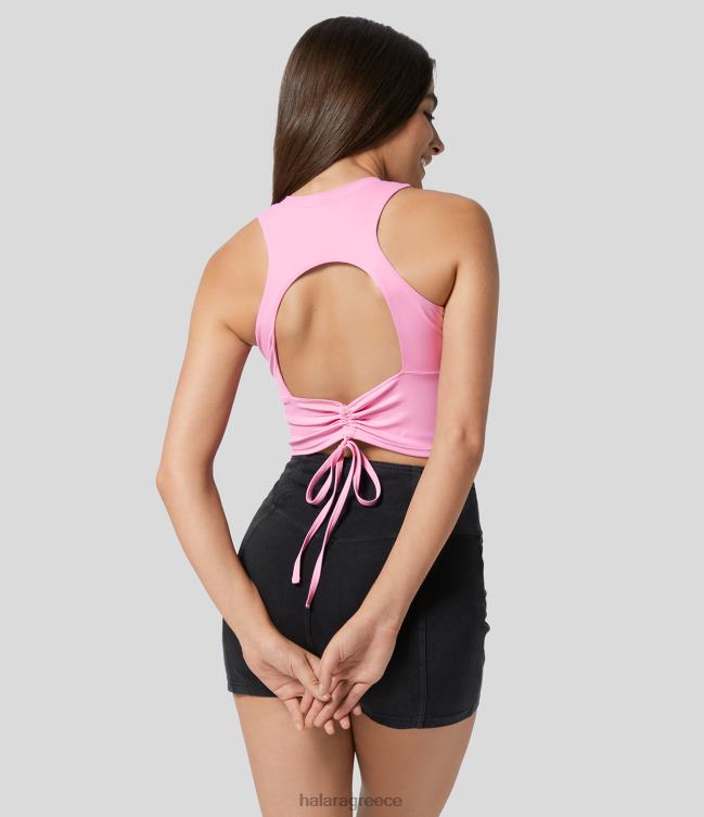 softlyzero βελούδινο μπλουζάκι γιόγκα με κομμένο κορδόνι περίσφιξης γυναίκες Halara 4TH821776 ενεργά ρούχα ανθοδέσμη