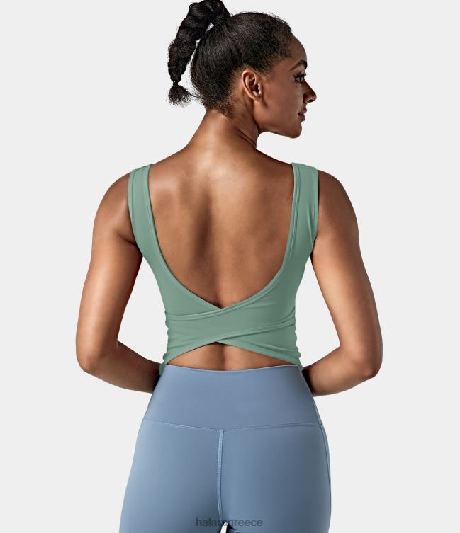 u λαιμό εξώπλατο crossover barre φανελάκι χορού μπαλέτου γυναίκες Halara 4TH821674 ενεργά ρούχα πράσινο φράχτη