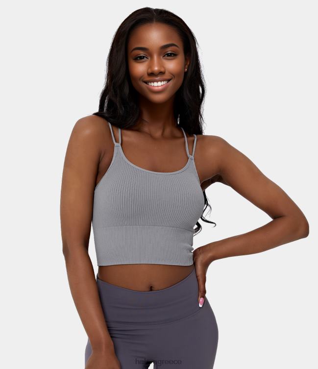 διπλοί ιμάντες απρόσκοπτης ροής v cropped back top tank γιόγκα γυναίκες Halara 4TH821685 ενεργά ρούχα γκρί