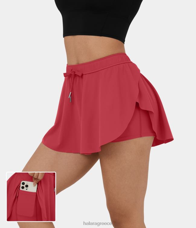 Μίνι φούστα γιόγκα με μεσαίο κορδόνι περίσφιξης 2 σε 1 πλαϊνή τσέπη με κυρτό στρίφωμα γυναίκες Halara 4TH82590 ενεργά ρούχα χειμωνιάτικο