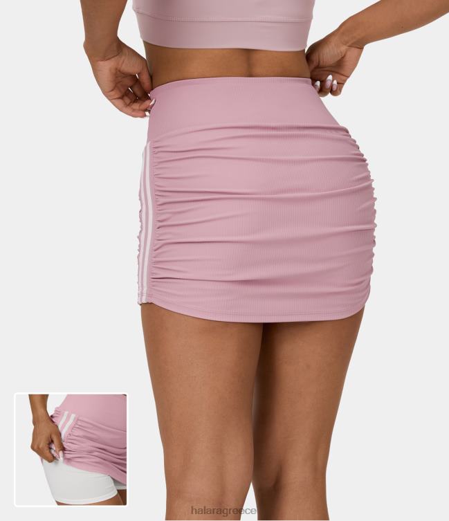 Μίνι casual φούστα με ψηλόμεση ρουχ 2 σε 1 χρώματος μπλοκ bodycon γυναίκες Halara 4TH82612 ενεργά ρούχα σταχτοροζ