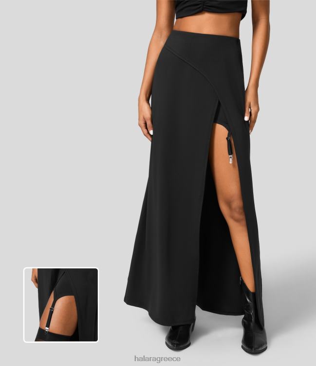 Ψηλόμεση crossover χωρισμένη 2 σε 1 ρυθμιζόμενη καλτσοδέτα με μεταλλική φούστα εργασίας γυναίκες Halara 4TH82549 ενεργά ρούχα μαύρος