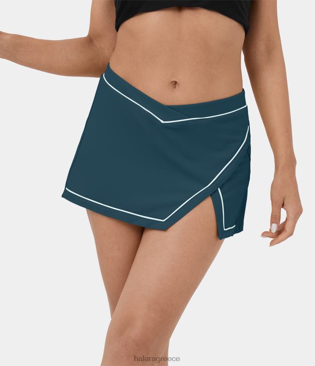 softlyzero αέρινη χαμηλού ύψους crossover v διαμορφωμένη ζώνη μέσης με αντίθεση 2 σε 1 χωριστή μίνι φούστα χορού δροσερή αφής γυναίκες Halara 4TH82615 ενεργά ρούχα πράσινο μελάνι