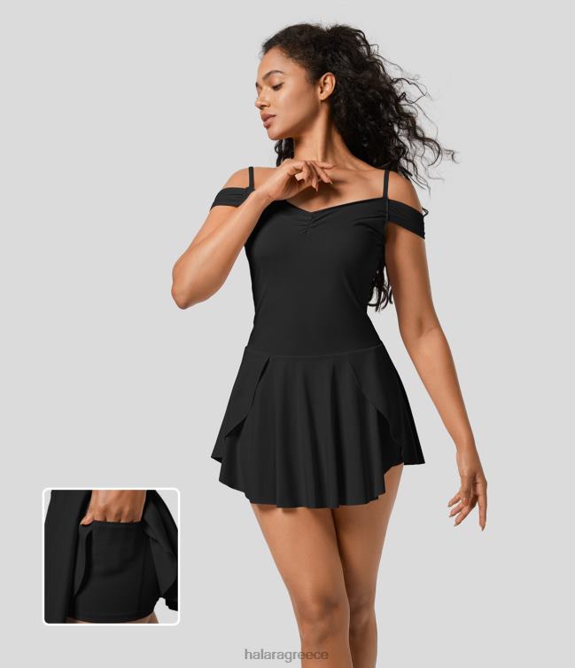 Μίνι χορευτικό ενεργό φόρεμα εξώπλατης 2 σε 1 πλαϊνή τσέπη γυναίκες Halara 4TH82876 ενεργά ρούχα μαύρος
