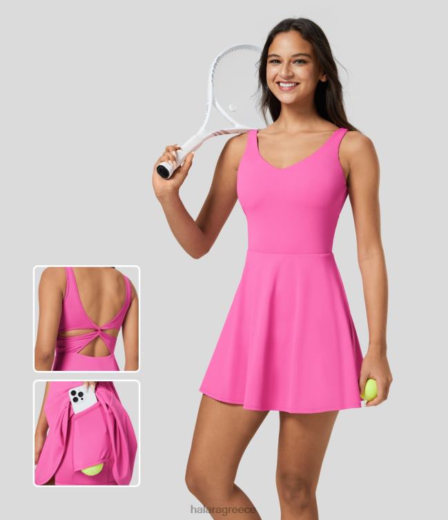 Μίνι ενεργό φόρεμα τένις με στριφτό εξώπλατο 2 σε 1 τσέπη γρήγορο στέγνωμα γυναίκες Halara 4TH82904 ενεργά ρούχα υπέροχο ροζ πούδρα