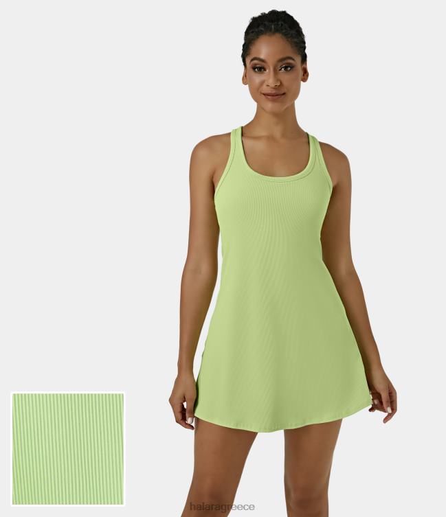 ενεργό φόρεμα για χορό μπαλέτου με ραβδώσεις εξώπλατη ράχη 2 σε 1 τσέπη γυναίκες Halara 4TH82931 ενεργά ρούχα matcha latte - ανοιχτό πράσινο