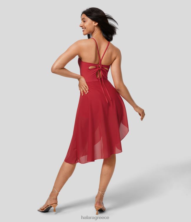 εξώπλατη γραβάτα πίσω διχτυωτό αντίθεση ασύμμετρο στρίφωμα 2 σε 1 flowy slip dance active φόρεμα γυναίκες Halara 4TH82895 ενεργά ρούχα σάμπα