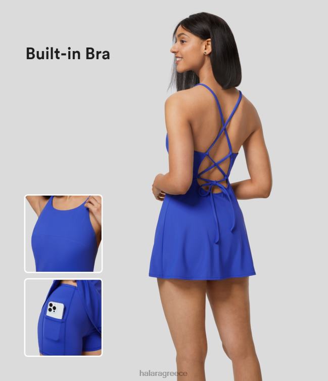 Μίνι κάζουαλ φόρεμα με ρυθμιζόμενο λουράκι χωρίς πλάτη δαντέλα 2 τεμαχίων σετ τσέπης γυναίκες Halara 4TH82866 ενεργά ρούχα μπλε του αστέρα