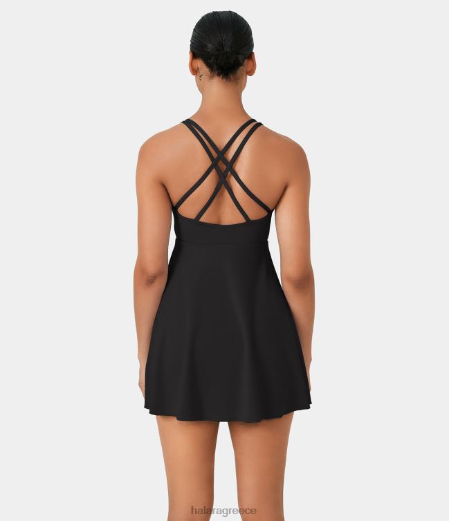 ενεργό φόρεμα χορού με σταυρωτό σταυρωτό 2 τεμάχια γυναίκες Halara 4TH82881 ενεργά ρούχα μαύρος