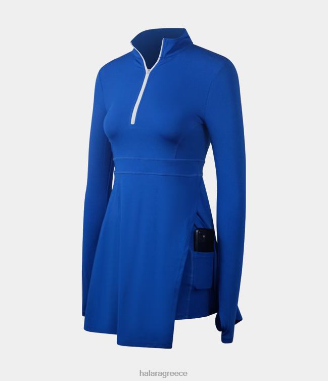 Φόρεμα με μισό φερμουάρ με τρύπα για τον αντίχειρα, ενεργό φόρεμα τσέπης 2 τεμαχίων γυναίκες Halara 4TH82940 ενεργά ρούχα τουρκική θάλασσα