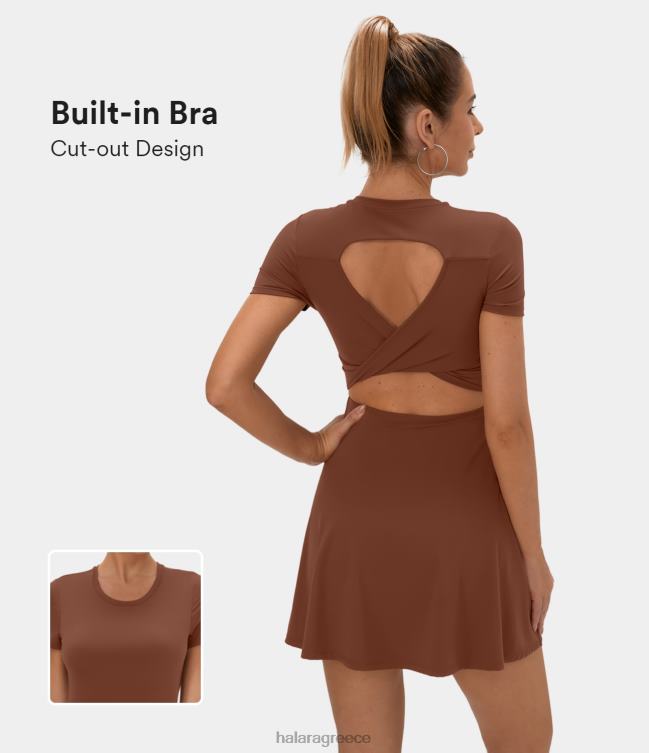 εξώπλατο στριφτό κομμένο φωτοβολίδα μίνι ενεργό φόρεμα χορού γυναίκες Halara 4TH82777 ενεργά ρούχα κονιάκ καφέ
