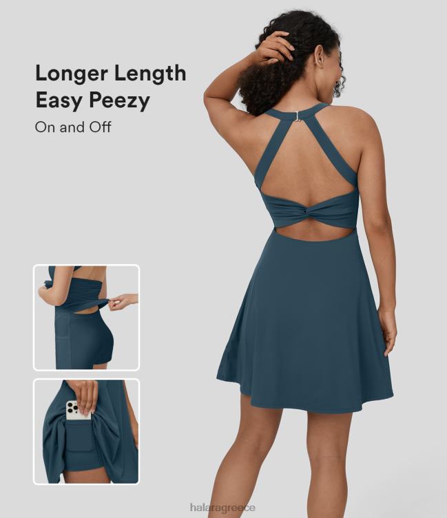 εξώπλατο στριφτό χορό φωτοβολίδα ενεργό φόρεμα-μεγαλύτερο μήκος-εύκολη peezy έκδοση γυναίκες Halara 4TH82771 ενεργά ρούχα μπλε μαγιόλικα