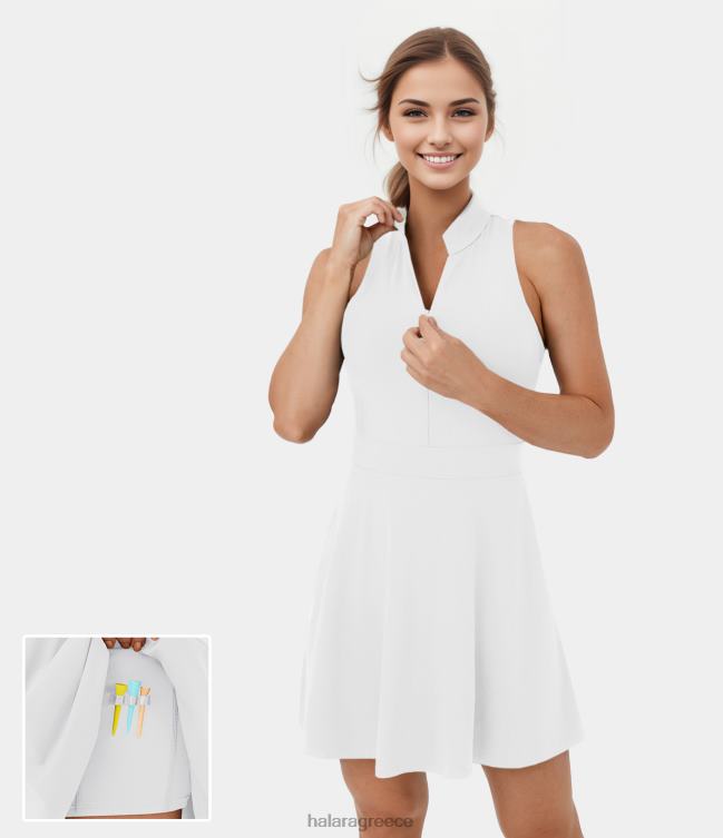 Πλαϊνή τσέπη racerback με μισό φερμουάρ 2 σε 1 ενεργό φόρεμα γκολφ-τσέπη για μπλουζάκι γκολφ γυναίκες Halara 4TH82921 ενεργά ρούχα άσπρο