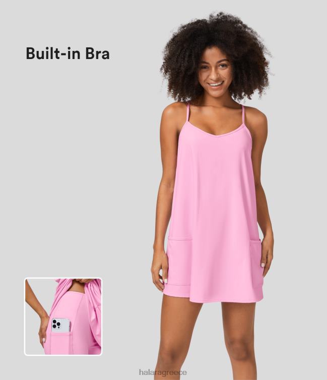 Ενσωματωμένο σουτιέν racerback με πλαϊνή τσέπη mini slip yoga active φόρεμα 2 τεμαχίων γυναίκες Halara 4TH82815 ενεργά ρούχα ανθοδέσμη