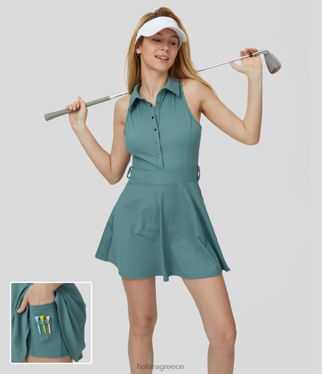 softlyzero αέρινο γιακά κουμπί 2 τεμαχίων τσέπη cool touch flare μίνι γκολφ ενεργό φόρεμα-τσέπη για μπλουζάκι γκολφ γυναίκες Halara 4TH82925 ενεργά ρούχα ροκ κυανό μπλε