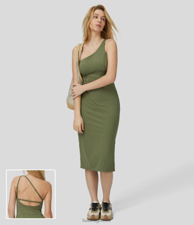 softlyzero αέρινο φόρεμα με έναν ώμο εξώπλατο split midi cool touch casual γυναίκες Halara 4TH82964 ενεργά ρούχα loden green