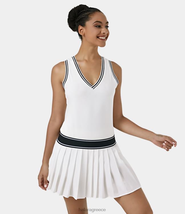 Μίνι πλισέ φόρεμα δραστηριότητας τένις softlyzero βελούδινο v λαιμόκοψη γυναίκες Halara 4TH82932 ενεργά ρούχα άσπρο