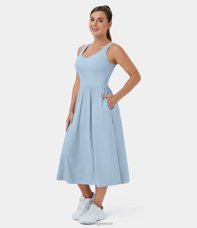 softlyzero αέρινο v λαιμόκοψη πλαϊνή τσέπη midi cool touch casual φόρεμα γυναίκες Halara 4TH82823 ενεργά ρούχα ο άγγελος πέφτει