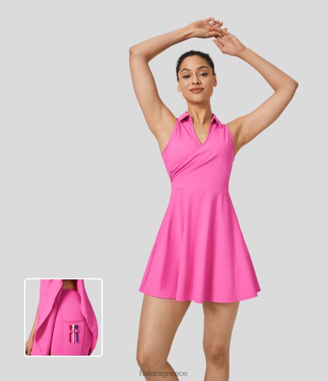 γιακά v λαιμόκοψη αμάνικο 2 τεμαχίων πλαϊνή τσέπη flare μίνι γρήγορο στέγνωμα γκολφ ενεργό φόρεμα-τσέπη για μπλουζάκι γκολφ γυναίκες Halara 4TH82825 ενεργά ρούχα υπέροχο ροζ πούδρα