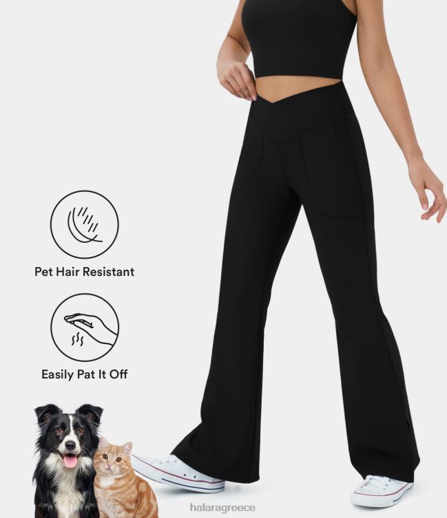 Patitoff flow ανθεκτικό τρίχωμα κατοικίδιου ζώου crossover τσέπη χωρισμένο στρίφωμα γιόγκα flare κολάν-χαμόγελο γυναίκες Halara 4TH82348 ενεργά ρούχα μαύρος