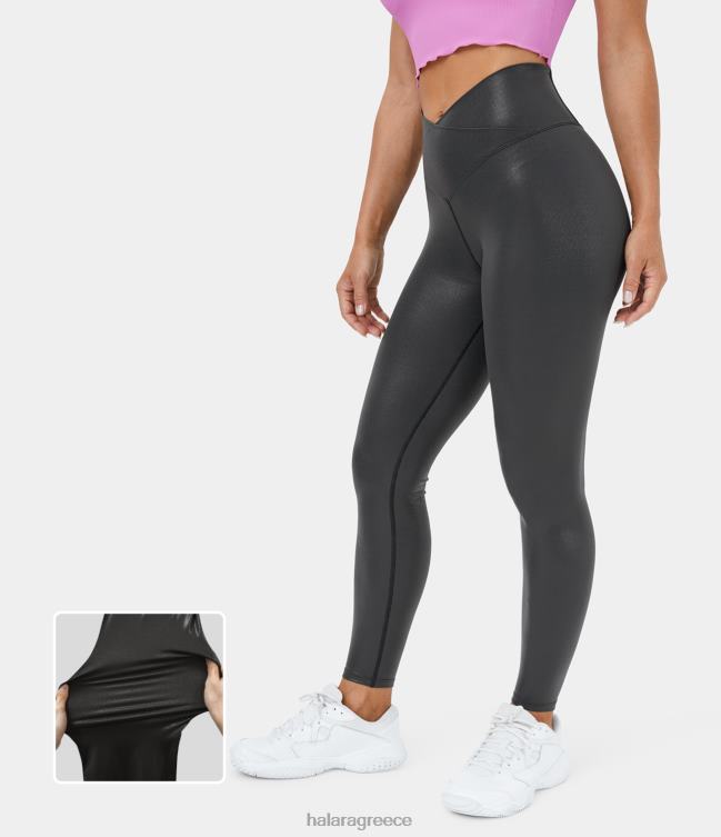 Ελαστικό casual κολάν softlyzero crossover πίσω τσέπης με στάμπα αλουμινόχαρτου γυναίκες Halara 4TH821502 ενεργά ρούχα γυαλιστερό σούρουπο μαύρο