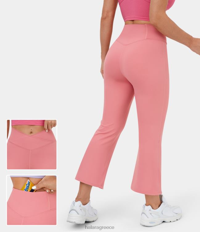 crossover ψηλόμεση πίσω τσέπη flare κολάν κάπρι γιόγκα γυναίκες Halara 4TH82310 ενεργά ρούχα καραμέλα ροζ