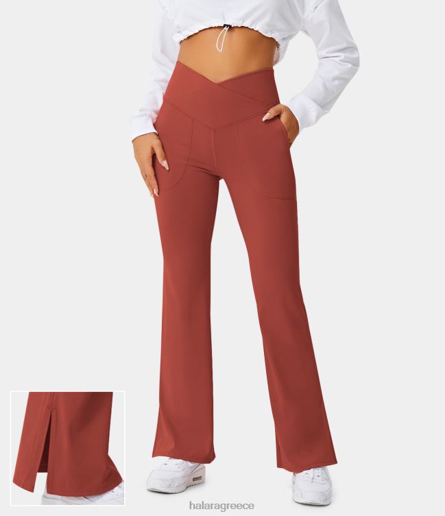 crossover τσέπη σπαστό στρίφωμα ολόσωμο flare κολάν-smile γυναίκες Halara 4TH82347 ενεργά ρούχα κιννάβαρι